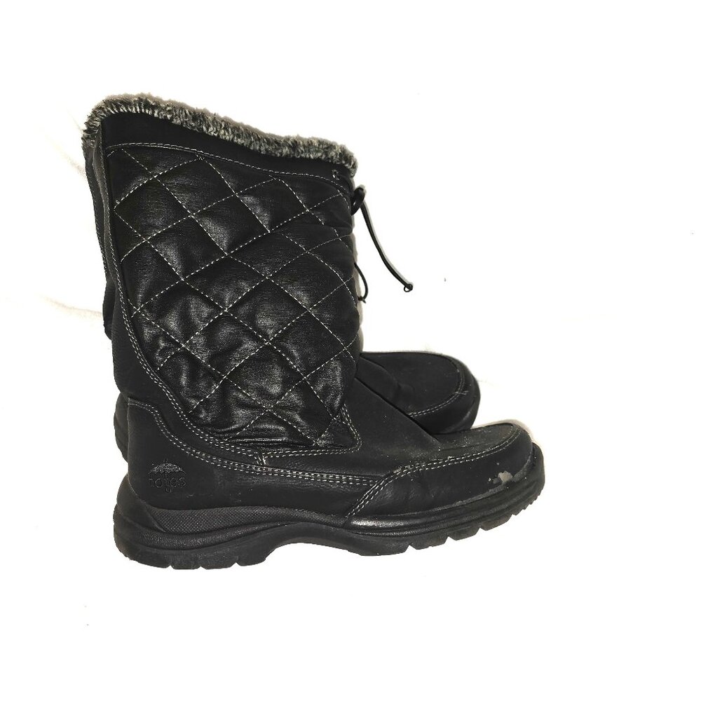 Totes Black Winter Boots Quilted Zipper Closure Size 7